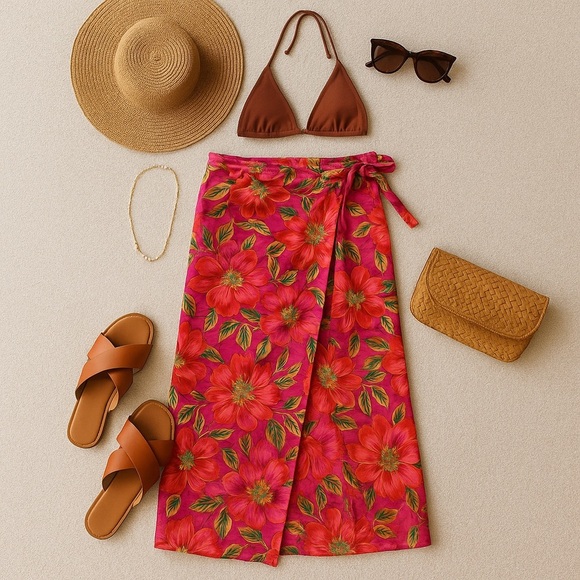 Beach Riot Floral Chiffon Side Tie Wrap Skirt OS - Picture 2 of 9